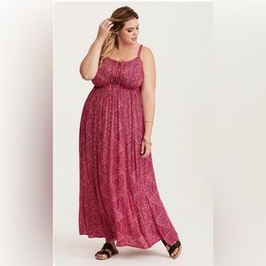 Torrid Berry & White Geo Print Embellished Gauze Maxi Dress size 1